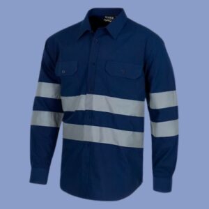 Camisa drill azul ignífugo con cinta 3M – hps seguridad Camisa drill ignífugo azul - hps seguridad