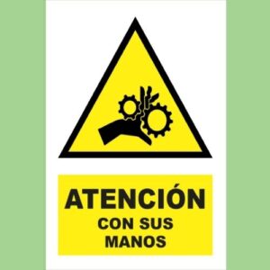 Cartel atención con sus manos 40 x 60 – amesh global Cartel de obra, atención con sus manos - amesh global