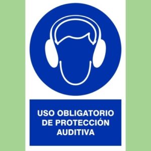 Cartel de obra, uso de protección auditiva - amesh global